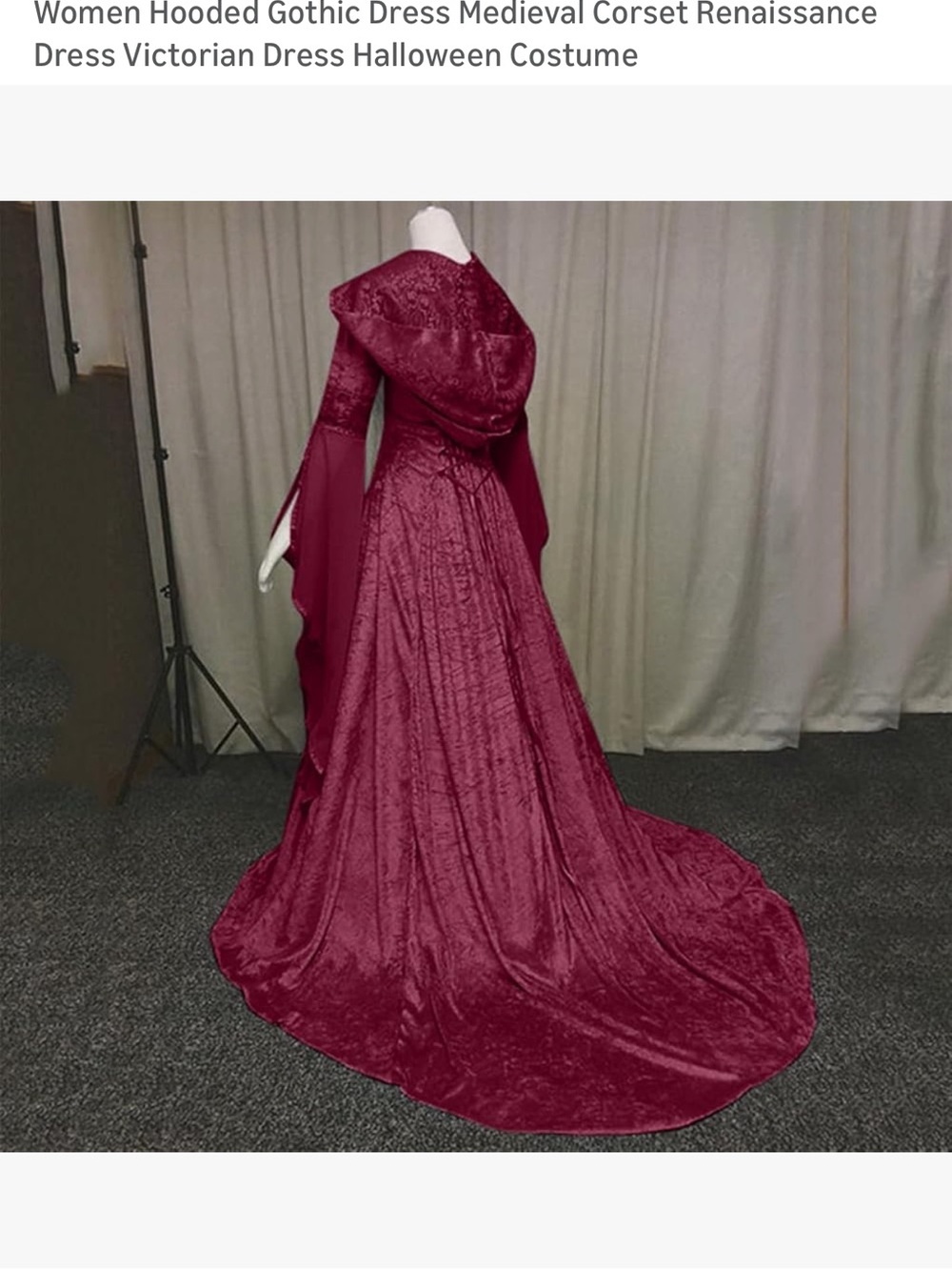 Wine Red Hooded Medieval Gown - Picture 2 of 13